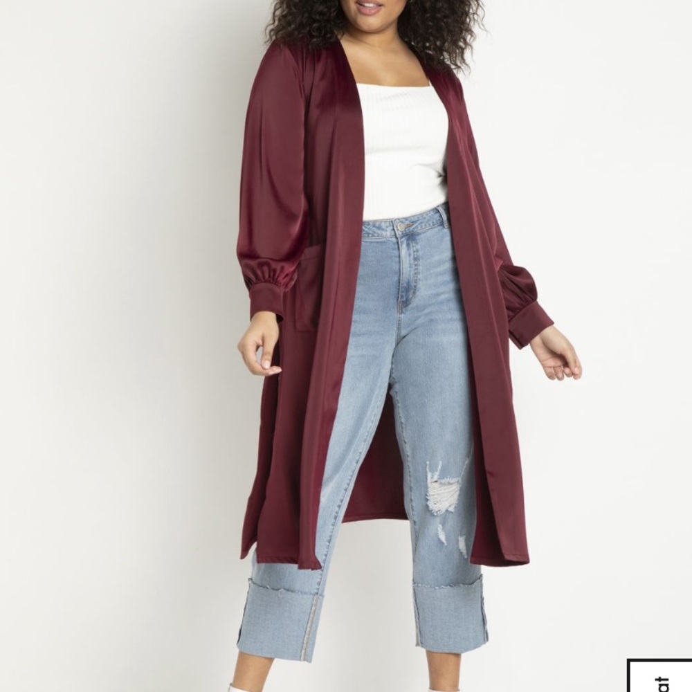 Eloquii Satin Duster with Puff Sleeves NWOT